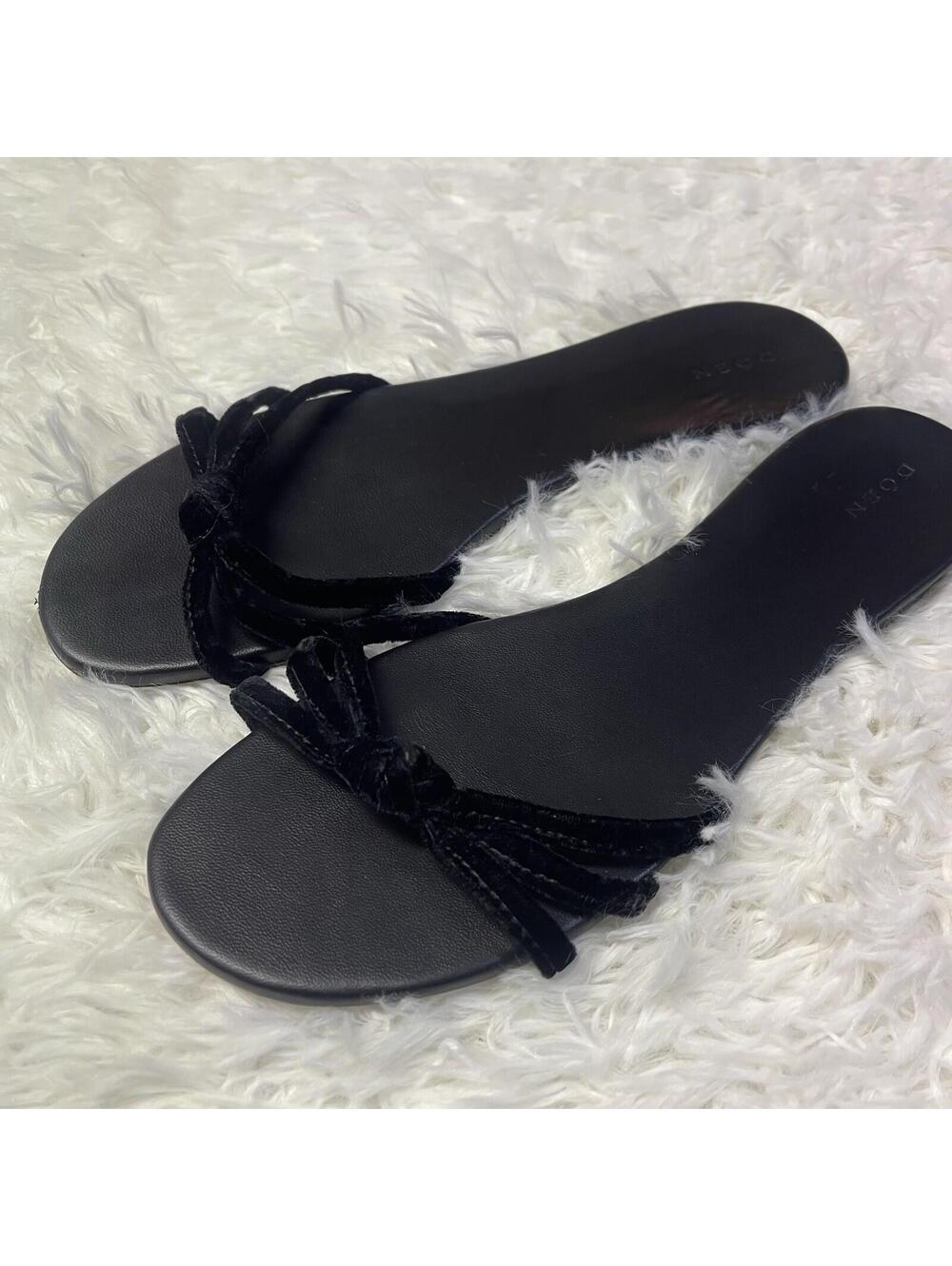 Dôen Black Velvet Bow Slide Sandals Flat Minimal Slip On 40